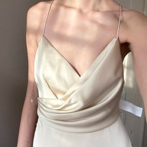 BRAND NEW WITH TAGS! Fame + Partners Draped Split Gown - Champagne - Size 2